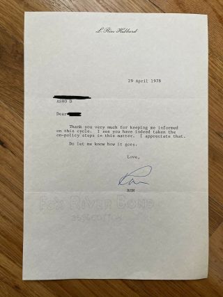 L.  Ron Hubbard Typed & Signed Letter 29 April 1975 Scientology And Dianetics