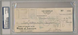 Lou Costello - Bank Check Signed And Encapsulated