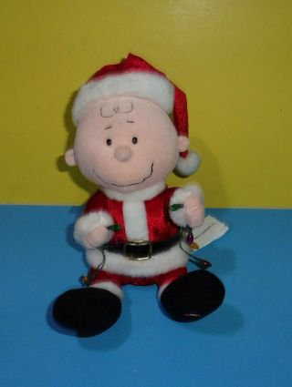Peanuts Charlie Brown Christmas Santa Hat Animated Music Lights Gemmy