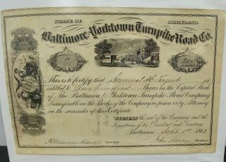 1863 Baltimore And Yorktown Turnpike Road Co.  Stock Certificate -