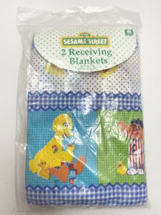 Rare 1999 Vintage Sesame Street Baby Receiving Blankets Set of 2 2