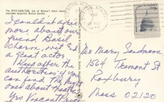 Vincent Price - Autograph Letter Signed 12/10/1977