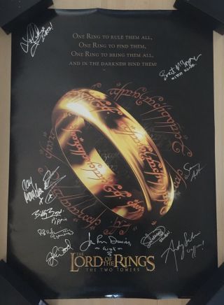 Lord Of The Rings Cast Signed Poster Featuring 10 Autographs Inc Elijah Wood