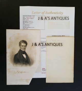 Authenticated Us Vice Pres/sec Of War John C.  Calhoun Autograph & Engraved Photo