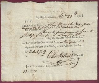 Oliver Wolcott,  Jr.  Revolutionary Patriot,  Signed Ct.  Pay Table Document,