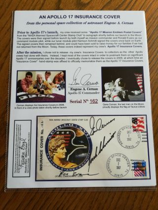 Apollo 17 Insurance Cover Signed By Cernan & Schmitt & Evans With