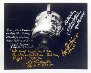 4x Signed: Apollo 13 Csm 8x10 Nasa Photo Gene Kranz Fred Haise Liebergot Lousma