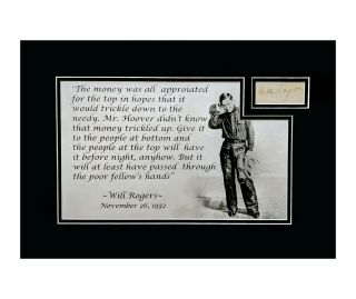Will Rogers Autograph Cut Matted And Framed Ready To Hang