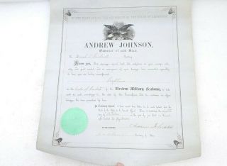 Andrew Johnson Signed Historical Document 1857 As Of Governor Tn