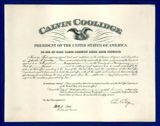 1927 President Calvin Coolidge Postmaster Appointment,  Independence,  Ks