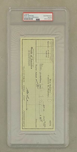 Rod Serling The Twilight Zone Signed Cancelled Check Psa/dna Auto 8