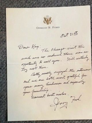 President Gerald R.  Ford Hand Written Letter Signed To Irv Kupcinet (kup)