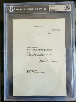 Richard Nixon President Autograph Tls Beckett Bas Authentic