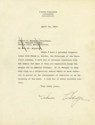Calvin Coolidge - Typed Letter Signed 04/24/1929