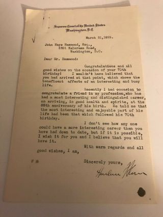 Harlan Stone 1925 Typed Letter Signed As Supreme Court Justice