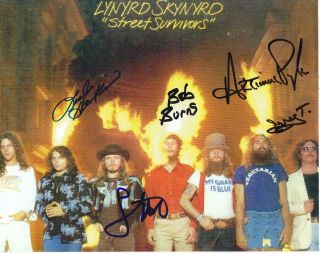 Lynyrd Skynyrd Signed Photo Bob Burns Artimus Pyle Leslie Hawkins Greg T.  Proof