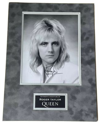 Queen Roger Taylor Hand Signed Mounted Photo Display Rare Brian May