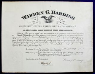 1921 President Warren G.  Harding Postmaster Appointment,  Independence,  Ks