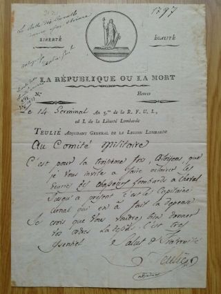 Pietro Teulie - Italian General Of Napoleon Bonaparte - Autograph Letter - 1797