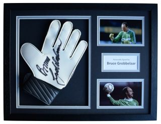 Bruce Grobbelaar Signed Framed Goalkeeper Glove 16x12 Photo Display Liverpool