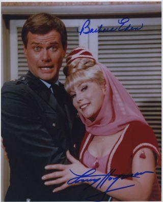 Barbara Eden & Larry Hagman Signed Autographed I Dream Of Jeannie Color Photo