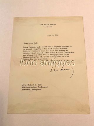 John F.  Kennedy - Jfk - President Tls Signed Autograph Letter Of Condolence 1961
