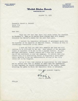 John F Kennedy Signed Letter With