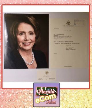 Nancy Pelosi Us Speaker Of The House Autograph Signed Document W.  Photo & Card