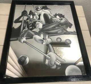 Vintage 1998 Looney Tunes Warner Bros.  Cartoon Framed Billiard Mirror 16 " X 20 "