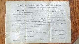 President James Monroe Signed 1823 Land Deed Document Croghanville - Sandusky