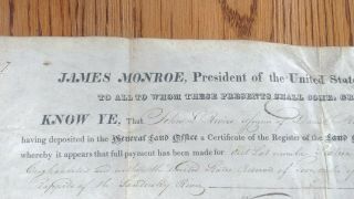 PRESIDENT JAMES MONROE SIGNED 1823 LAND DEED DOCUMENT Croghanville - Sandusky 2