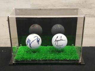 Michael Jordan & Tiger Woods Signed Golf Balls With Display Case