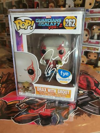 Funko Pop Signed By Dave Bautista Guardians Of The Galaxy Drax With Groot Fye Ex