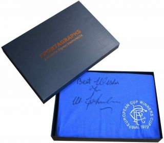 Willie Johnston Signed Rangers Shirt Autograph Gift Box Football Aftal