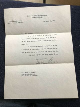Harlan F.  Stone (1872 - 1946) Supreme Court Chief Justice Signed 11 - 19 - 1940 Letter