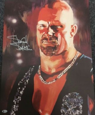 Autographed Stone Cold Steve Austin 18 X 24 Print,  Pose Poster Painting Wwe Wwf