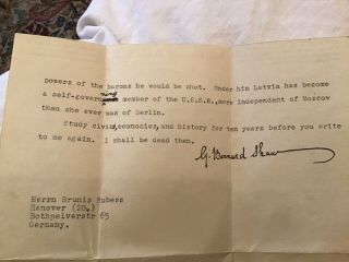 George Bernard Shaw Autograph 1948 Letter Als Re Stalin