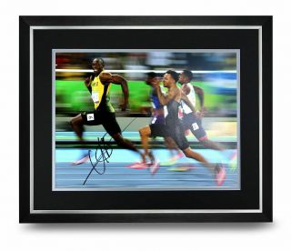 Usain Bolt Signed Photo Large Framed 100m Sprint Display Autograph Memorabilia