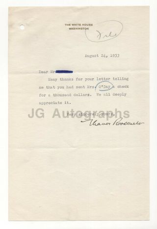 Eleanor Roosevelt - U.  S.  First Lady - Signed Letter (tls),  1933