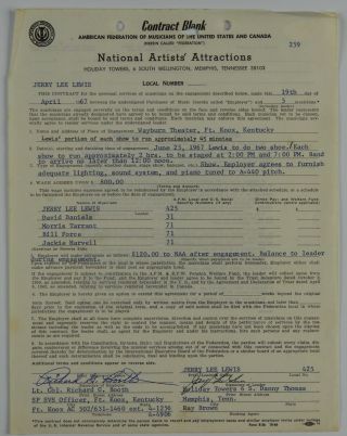 Jerry Lee Lewis Jsa Signed Autograph Contract April 19th 1967 Kentucky
