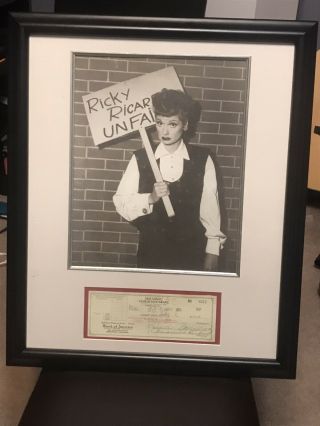 Lucille Ball Signed Check.  Framed With Picture