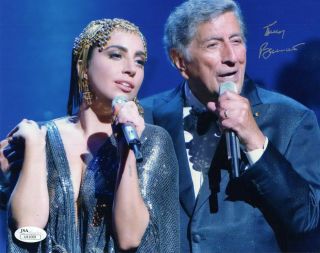 Tony Bennett Hand Signed 8x10 Color Photo On Stage With Lady Gaga Jsa