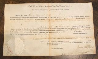 James Madison & James Monroe Signed Autographed Land Deed - Authentic