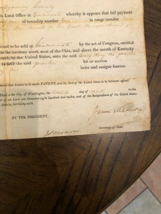 James Madison & James Monroe Signed Autographed Land Deed - Authentic 2