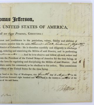 Thomas Jefferson & James Madison Signed 9.  25X15 1802 Military Appointment BAS 5