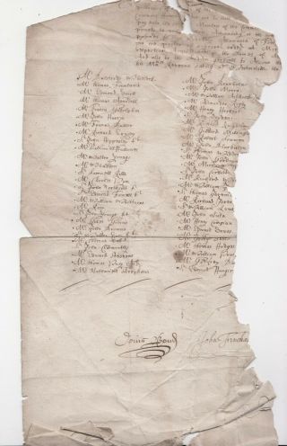 Regicide.  Denis Bond,  Signature On Partial Treasury Document