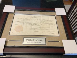 President James Madison Signed Document Autograph Auto Framed Land Grant Jsa