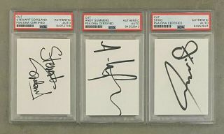 Sting & The Police Signed Autograph Auto Index Card Cut Set X3 Jsa Psa/dna Slab