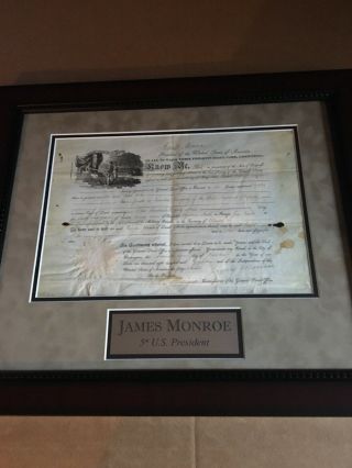 President James Monroe Signed Document Autograph Auto Framed