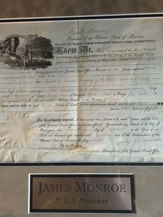 President James Monroe Signed Document Autograph AUTO Framed 2